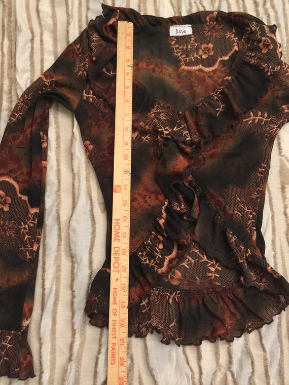 Vintage Dragon Jersey Knit Ruffled Blouse Sheer K… - image 10