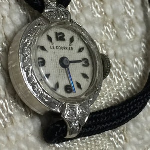 Vintage Rare Croton Le Courrier Ladies 14k Solid White Gold Diamond Wrist Watch Bracelet Gem Petite Women&#39;s Young Lady Small Collectible