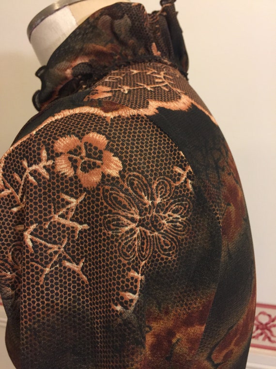 Vintage Dragon Jersey Knit Ruffled Blouse Sheer K… - image 9