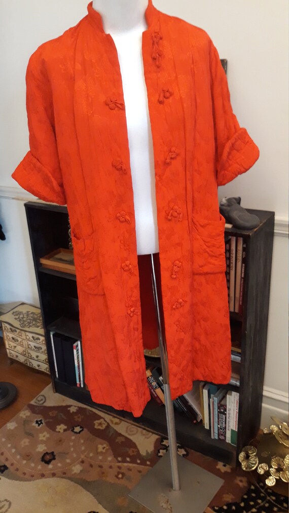 Red Kimono Robe Royal Silk Quilted Kimono Orange … - image 4