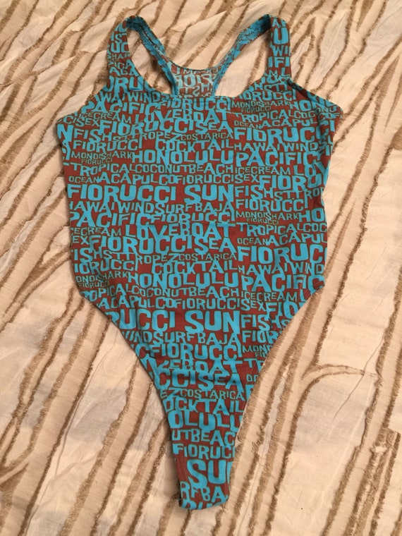 Vintage Fiorucci Swimsuit Bathing News Print Suit… - image 1