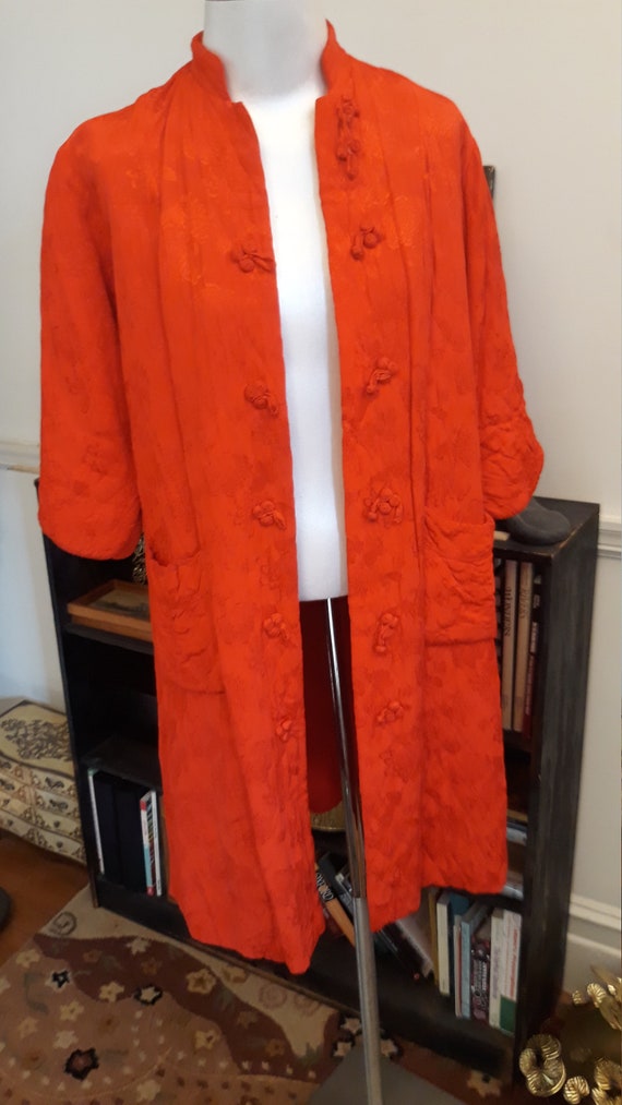 Red Kimono Robe Royal Silk Quilted Kimono Orange … - image 5