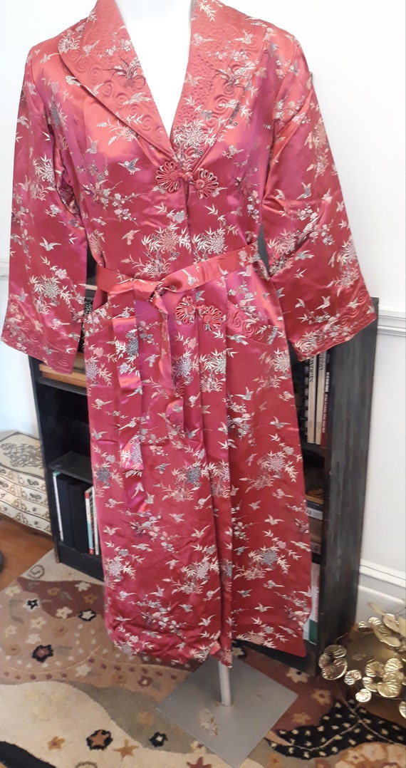 Rasberry Red Kimono Robe Quilted Lined Royal Silk 