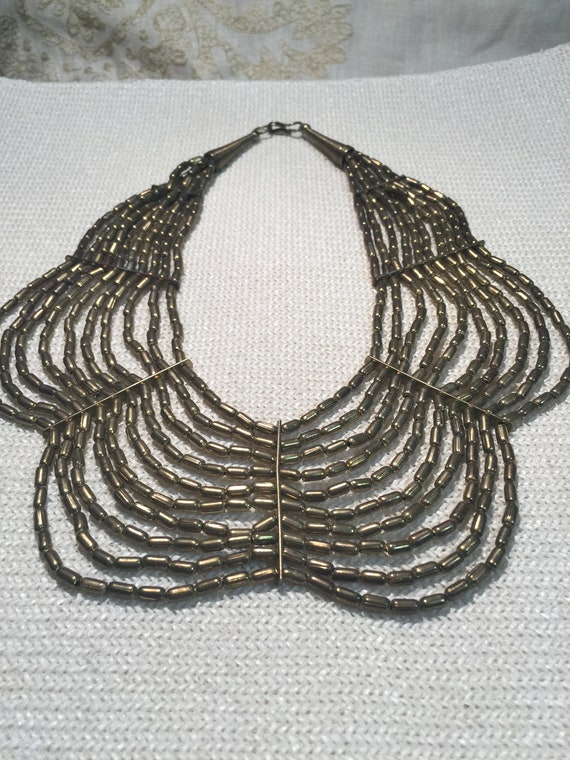 Massive Vintage Multi Strand Necklace Beaded Gold… - image 1