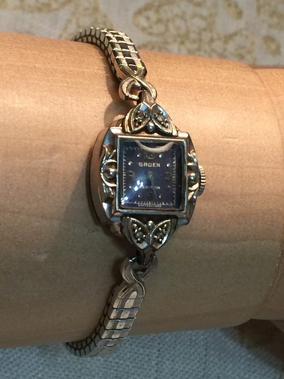 Vintage Gruen Very-thin Ladies Gold Diamond Wrist… - image 3