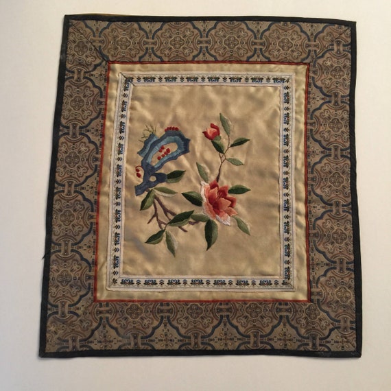 Antique Asian Table Silk Embroidered Wall Art Picture Pillow Etsy