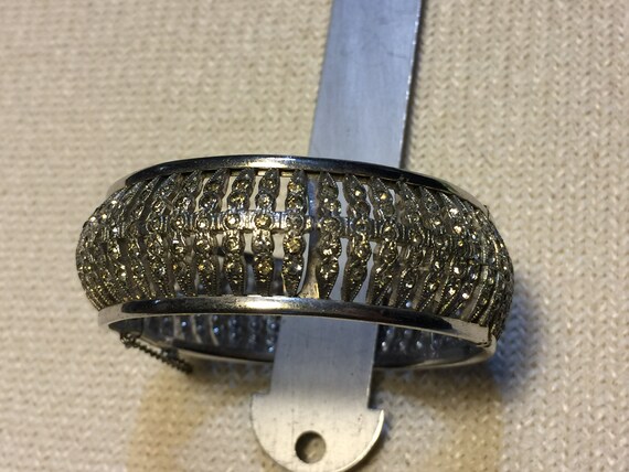 Wide 1930's Rhinestone Bracelet Cuff Silver Rare … - image 6