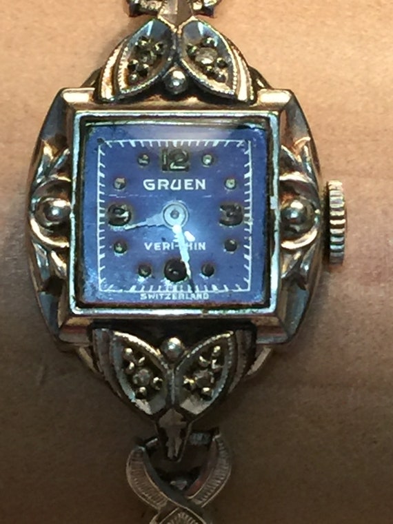 Vintage Gruen Very-thin Ladies Gold Diamond Wrist… - image 2