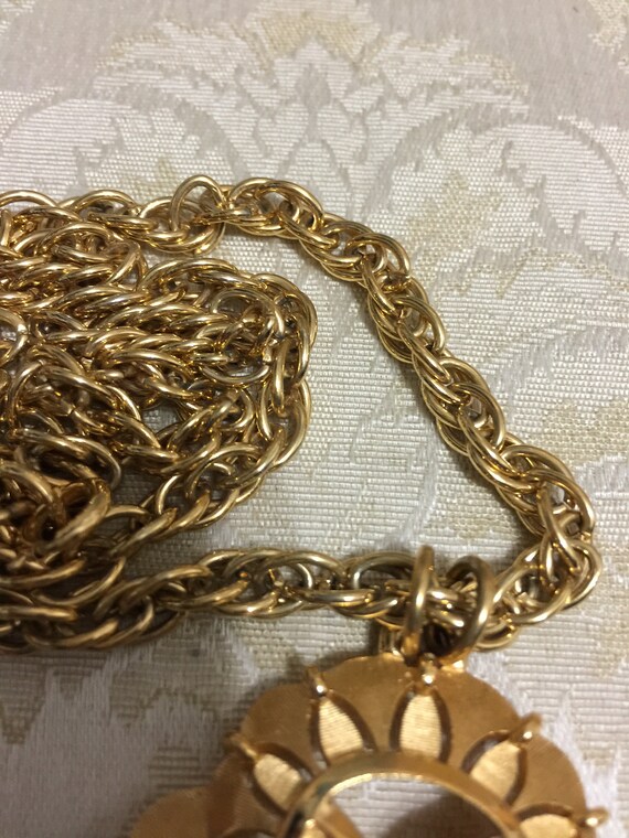 Vintage Trifari Gold Shield Necklace Sphere Long … - image 10