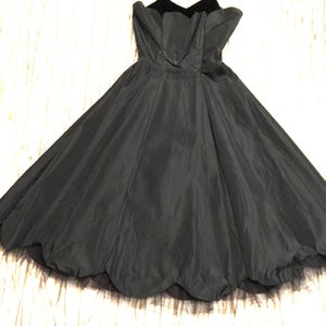 Stunning Vintage Black Dress Velvet Satin Tulle Layered Princess Luxury Formal Ball Opera Scallop Edge Evening Classic Halter OOAK Rare