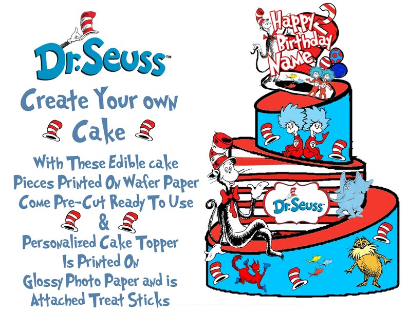 Dr Seuss Edible Cake Wrap With Topper Etsy