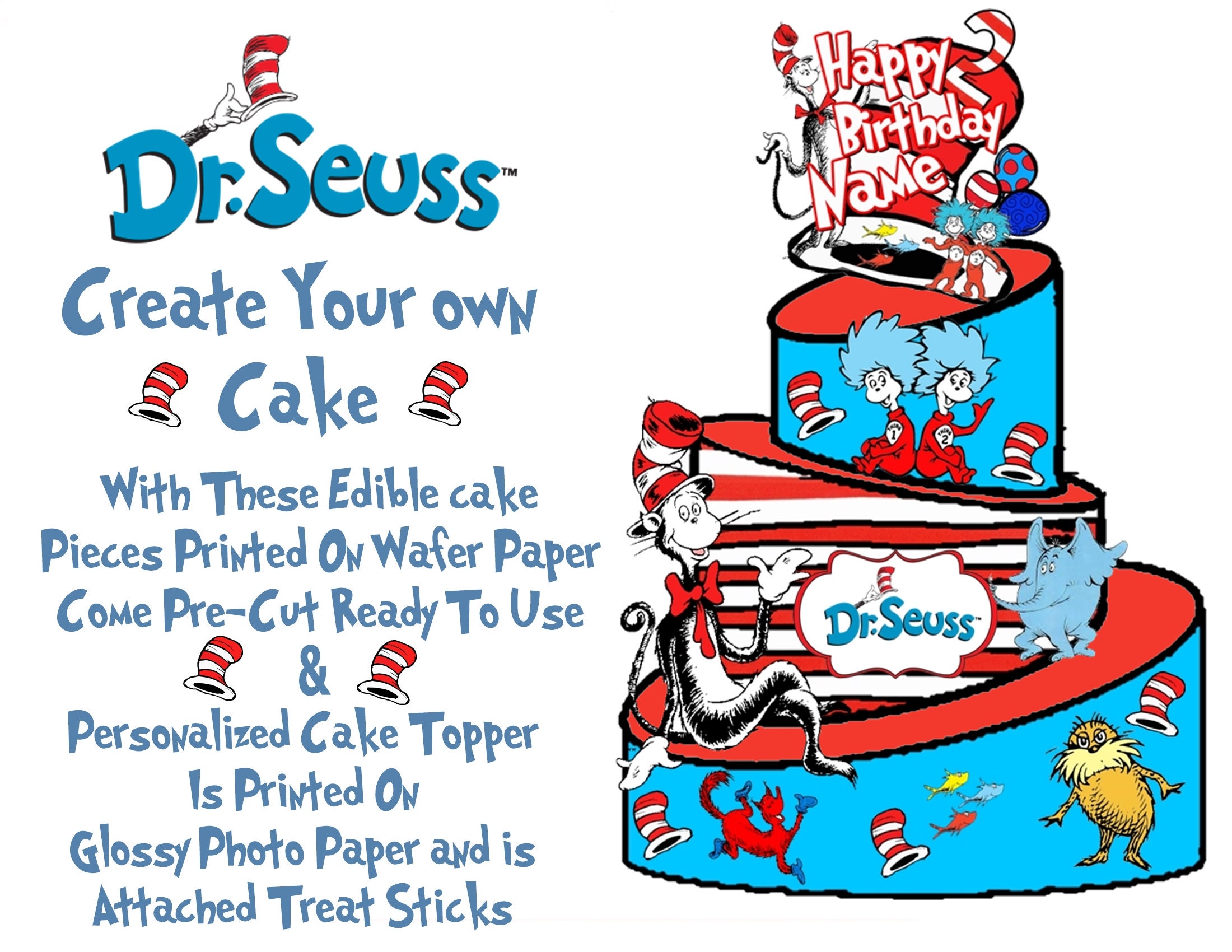 Dr Seuss Edible Cake Wrap With Topper Etsy