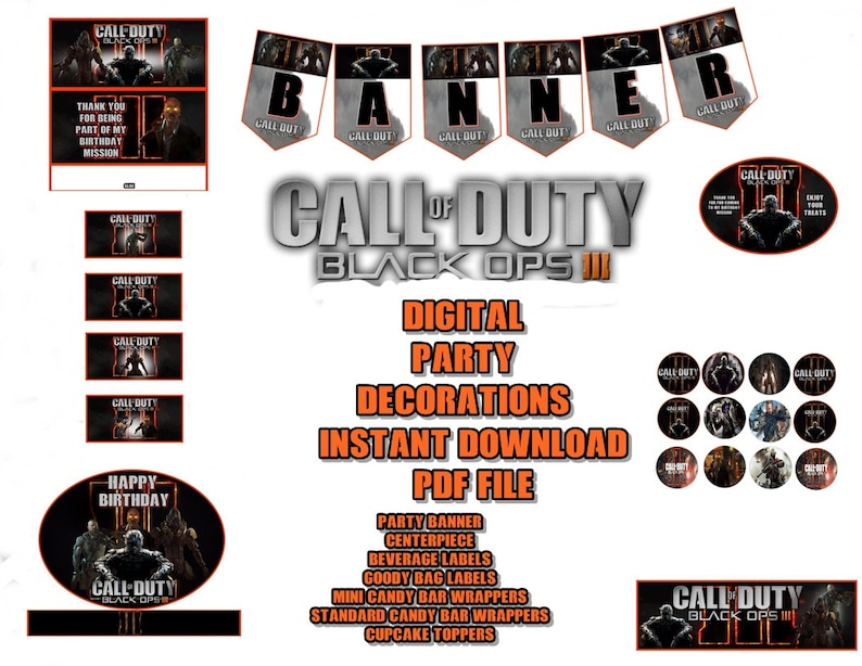 Call Of Duty Black Opts 111 Digital Party Decorations Banner Etsy