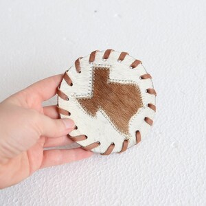 Handmade leather Texas coaster one real leather and fur coaster souvenir from TEXAS USA bull skin coaster 1 piece