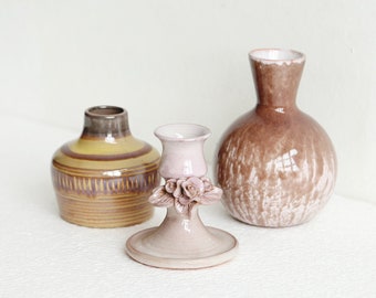 Vintage handmade floral candle holder for classic tapered candles pastel lilac glazing elegant floral decoration