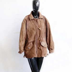 Vintage Suede Leather Jacket: 80s Oversized Batwing Coat