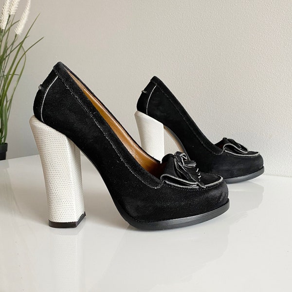 FENDI Austen loafer pumps size EU36 | US6 black suede, heel height 13cm | 5"