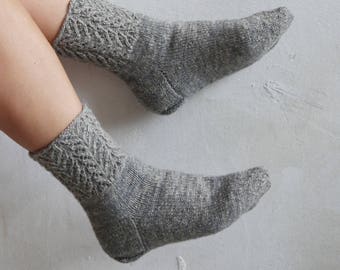 Vintage handmade wool socks - handknitted wool socks - gray winter socks - nordic socks - scandinavian socks - 100% natural wool