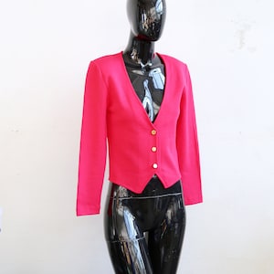 Bright Pink 90s Wool Blend Blazer: Gold Buttons, Shoulder Pads