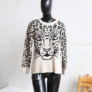 Vintage gebreide trui uit de jaren 90 met luipaardprint - Made in Britain