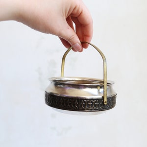Vintage Stainless Steel Candy Bowl with Brass Handle