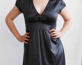 Gunmetal gray dress with subtle texture and Empire Waist - Romantic Goth Dress