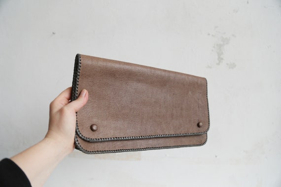 Chunky leather ladies clutch bag 70s fashion Made… - image 8