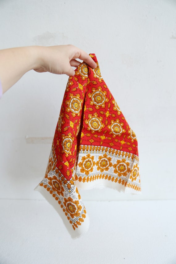 Vintage orange ornamental pattern scarf 1971 woma… - image 2