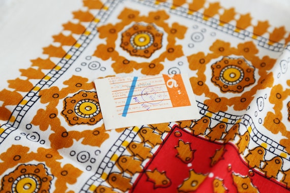 Vintage orange ornamental pattern scarf 1971 woma… - image 1