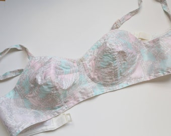 1990er Jahre Bralette US 32C pastel Atlas ohne BH - keine Dessous - Büstenhalter aus Baumwolle - C Cup BH - 90er Unterwäsche