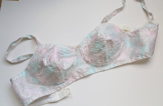 1990s Bralette US 32C Pastel Atlas and Cotton Bullet Bra NOS