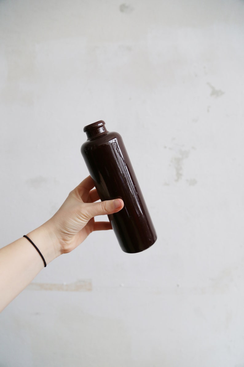 Glossy brown ceramic bottle earthenware decorative liquor bottle balsam bottle Scandinavian home decor brown bud vase home decor 0.35liter