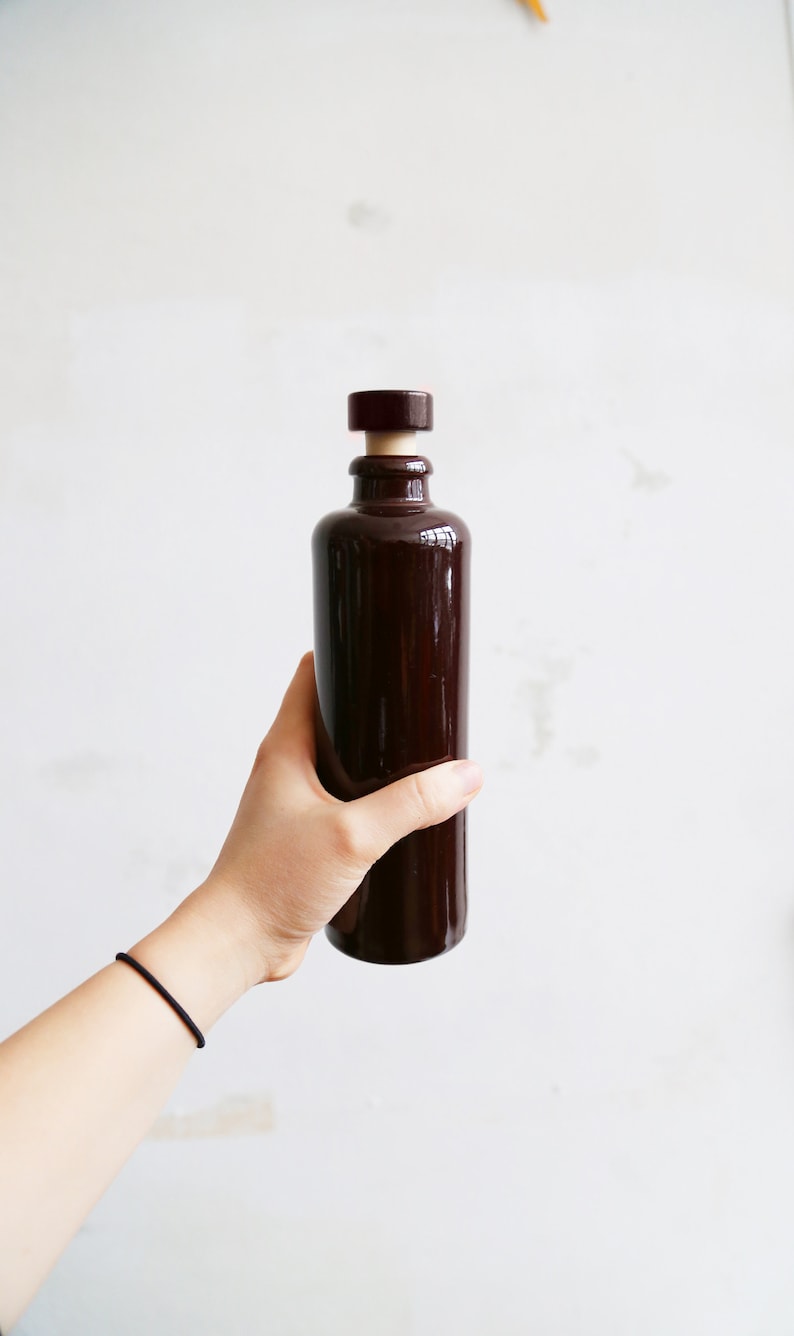 Glossy brown ceramic bottle earthenware decorative liquor bottle balsam bottle Scandinavian home decor brown bud vase home decor 0.35liter