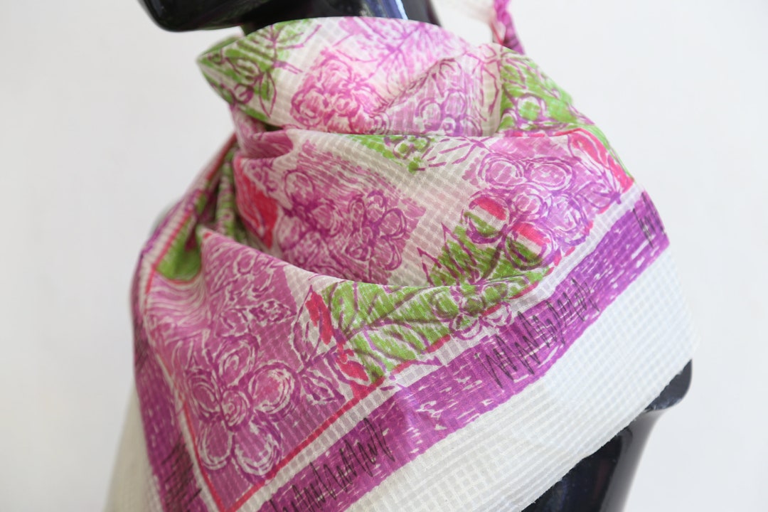 Nilon Scarf 1980s Sheer Nylon Scarf: Vintage Floral Square Shawl - Etsy