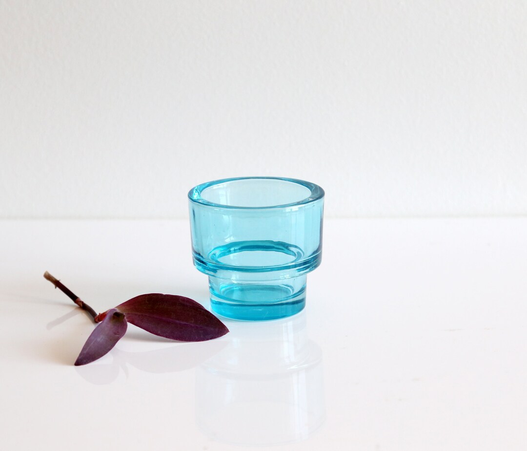 Blue Glass Candle Holder for Tea Candles Chunky Glass Candle Holder Etsy