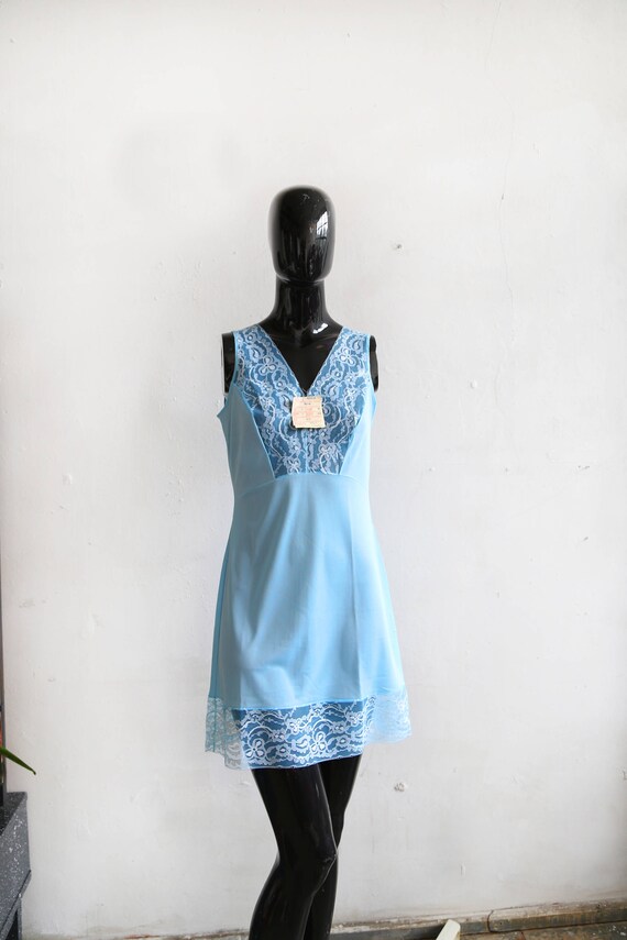 Vintage soviet underwear petticoat - sky blue lace