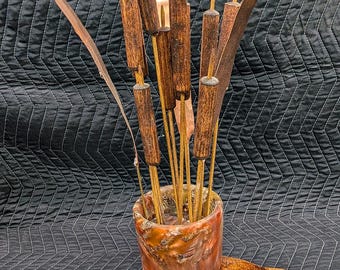 Cattail Vase with Live-edge Walnut Slab Base