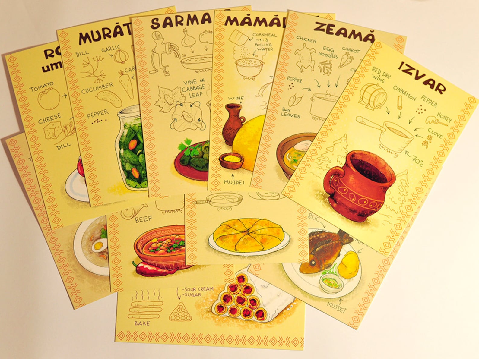 Pack of 13 Postcards Set of Recipe Postcards Art Postcards Set Art Illustrations Good Food