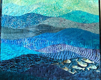 Ocean Wall Quilt #2, Contemporary Landscape Wall Hanging, Colorful Fiber Art