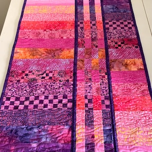 Art Quilt Batik Watercolor Valentine&#39;s Gift , Abstract Quilted Wall Hanging, Contemporary Fiber Art Wall Quilt