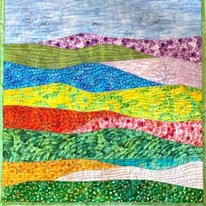 Wall Quilt Spring Landscape, Contemporary Wall Hanging , Colorful  Fabric Wall Art