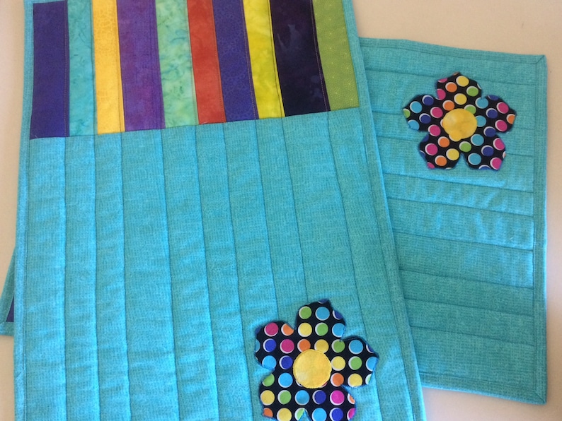 Colorful Quilted Placemats Set of 2 Bright Handmade Fabric Etsy