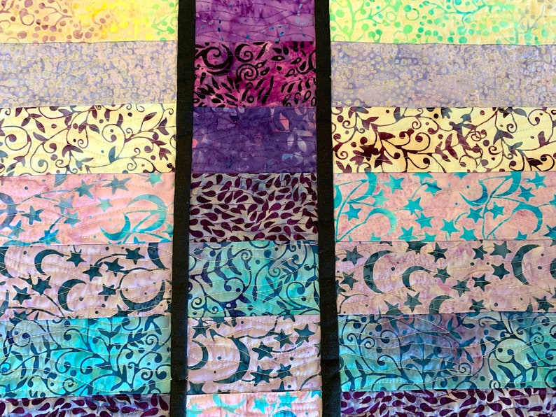 Art Quilt Batik Watercolor Modern Fiber Art Wall Quilt in Blue Purple Abstract Quilted Wall Hanging