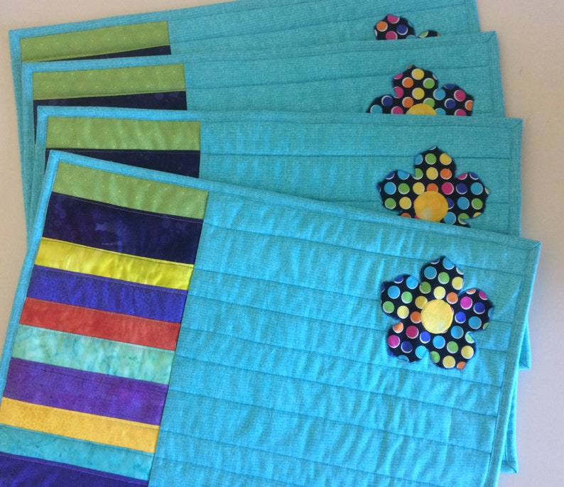 Colorful Spring Quilted Placemats Set of 4 Handmade Flower Etsy
