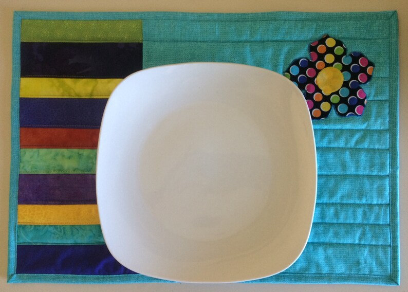 Colorful Quilted Placemats Set of 2 Bright Handmade Fabric Etsy