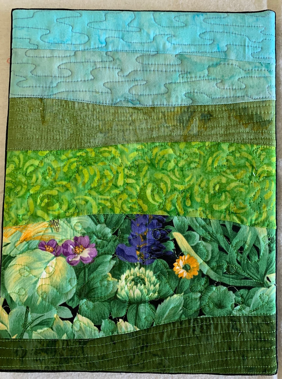 Abstract Landscape Mini Quilt, Canvas Mounted Small Quilt, Modern ...