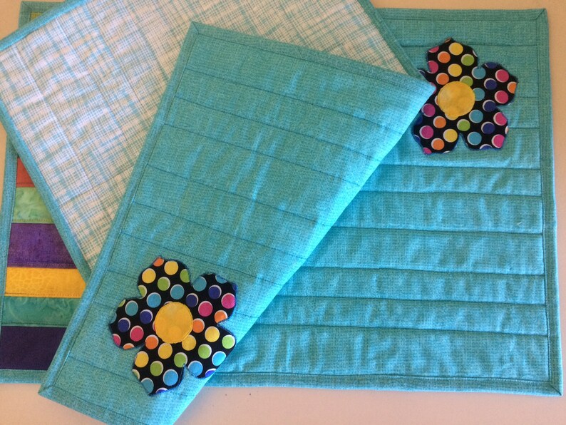 Colorful Quilted Placemats Set of 2 Bright Handmade Fabric Etsy