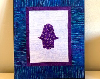 Chanukah Gift Chai Chamsa Quilt, Quilted Jewish Wall Art, Quilted Wall Hanging