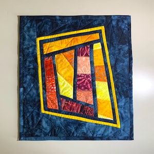 Stained Glass Wall Quilt, Modern Improv Quilt Art, Fiber Art Wall Hanging