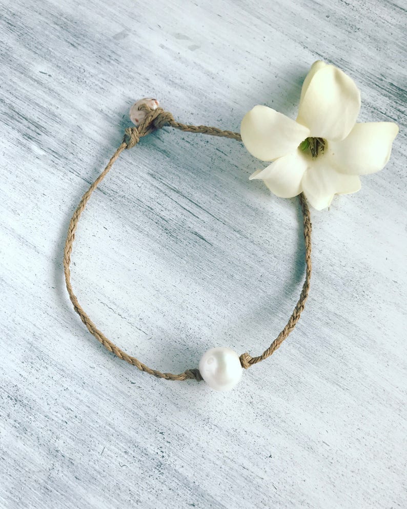 Beachy freshwater single pearl anklet handmade in Hawaii Etsy